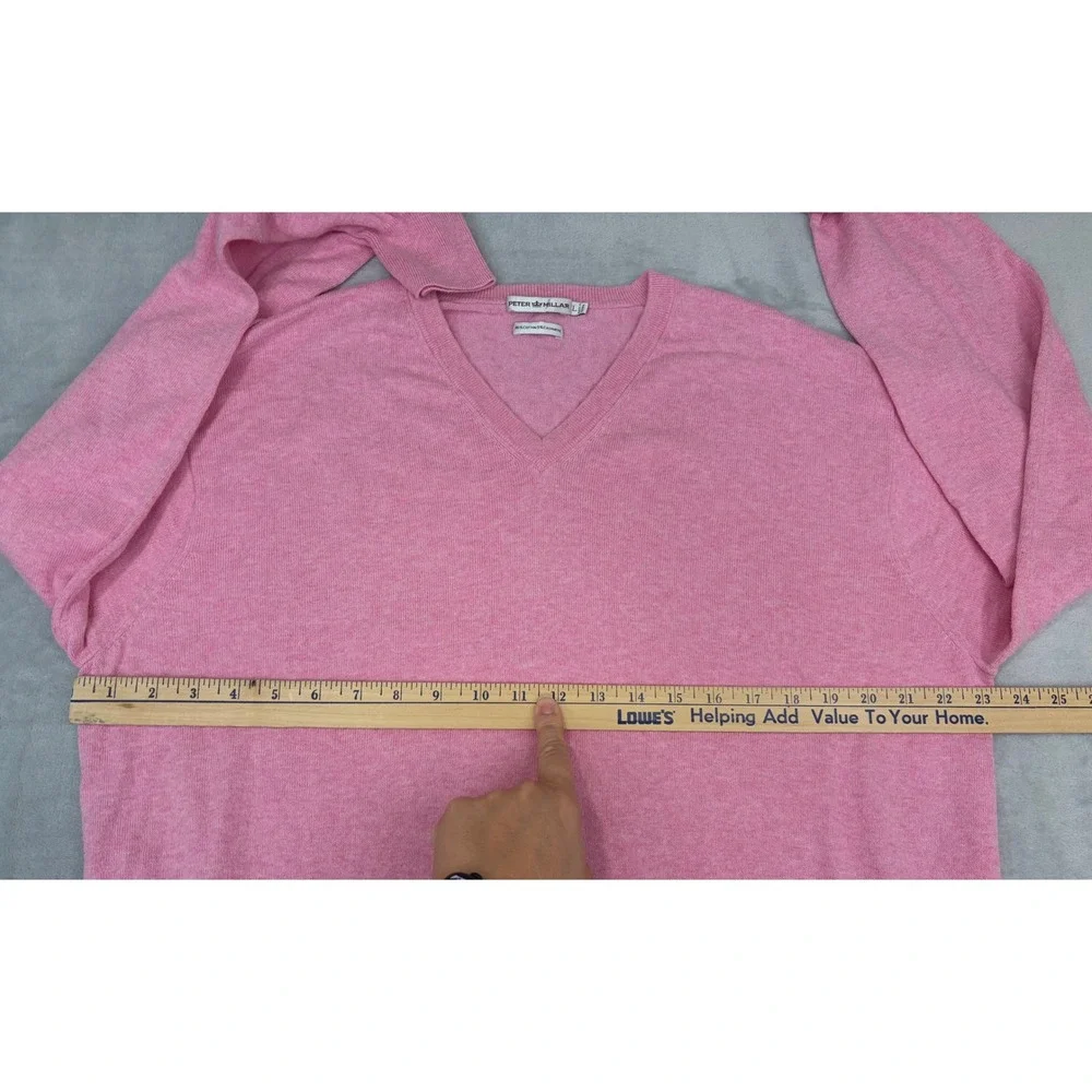 Peter Millar Mens V-Neck Sweater Cotton Cashmere Blend Pink Large Luxury Golf